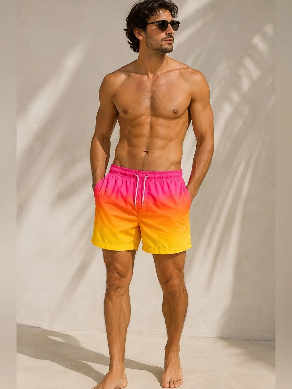 Primark Men’s Ombré Swim Trunks Pink Orange Yellow Size Small